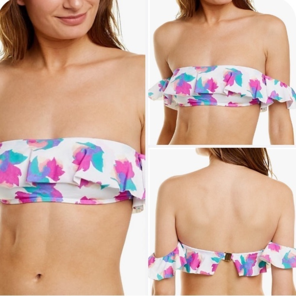 Vix Natalie Bandeau Floral Ruffle Bikini Top Posy